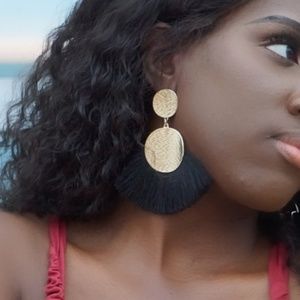 Black and Gold Frindge Earrings